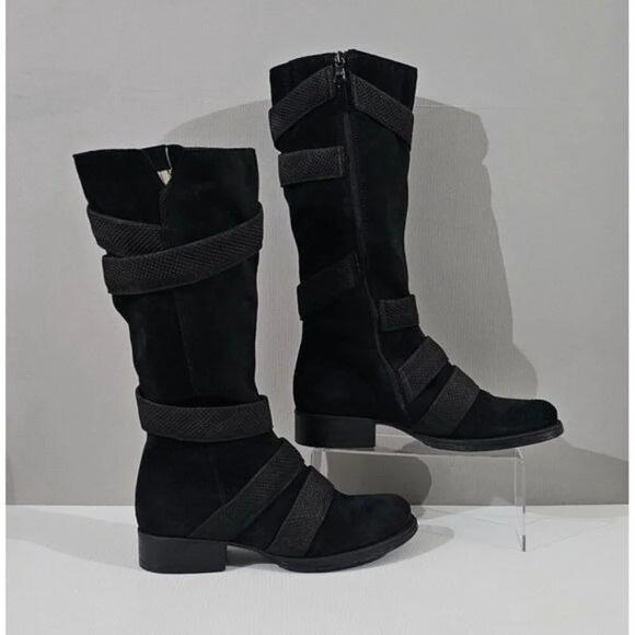 NEW Miz Mooz Noland Knee High Boot Womens EU 41 Black Suede Tall Riding Strappy - Picture 3 of 16